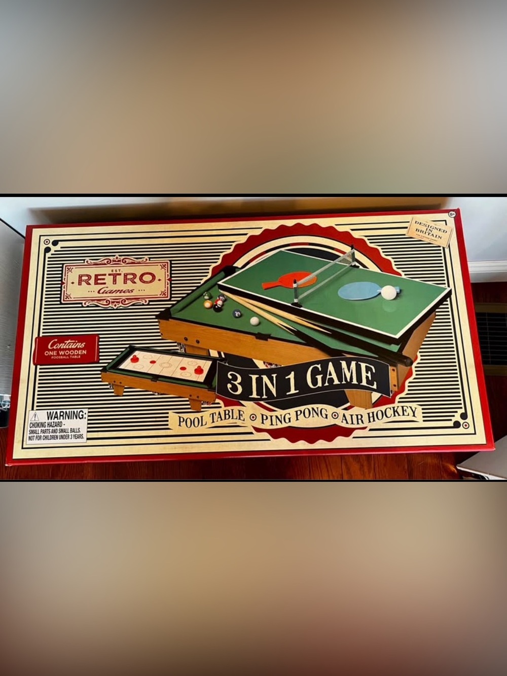 Retro Games 3-in-1 Home Tabletop Pool Table, Ping Pong & Air Hockey